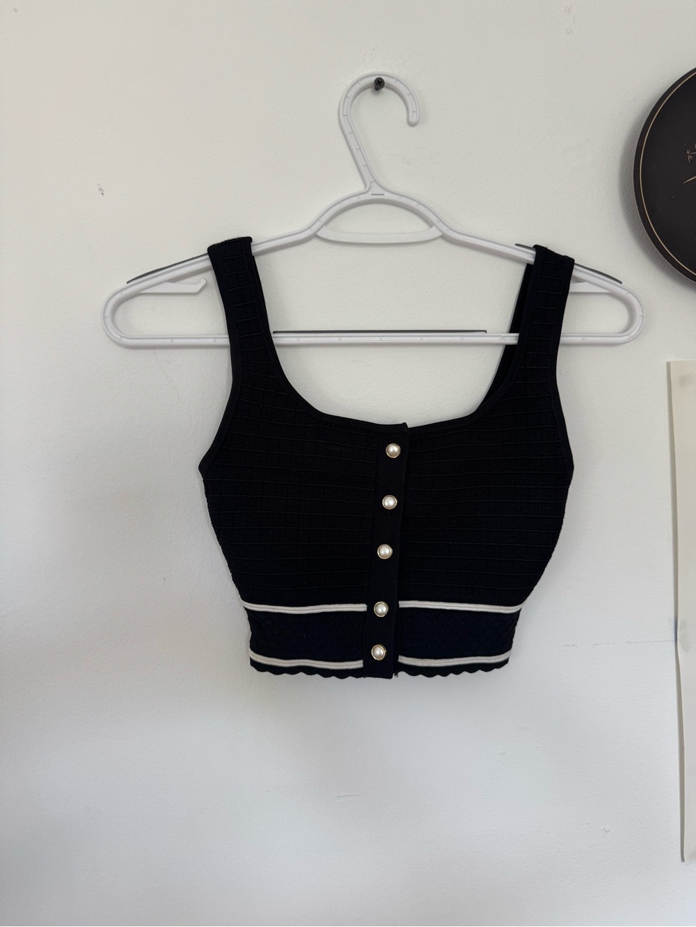 Aritzia Babaton Black Cropped Tank with Pearl Buttons